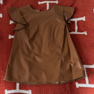 Brown Faux Leather Ruffle Sleeve Top